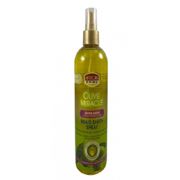 African Pride Olive Miracle Extra Shine Braid Sheen Spray 12 oz