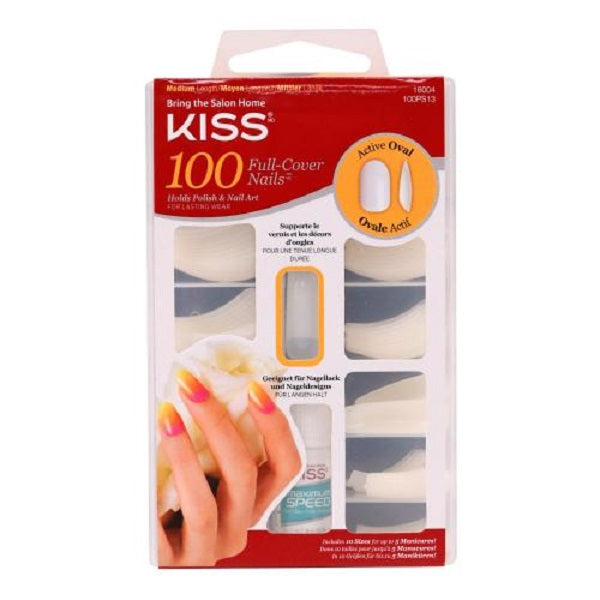 Kiss Bring the Salon Home Full Cover Nails 100 Tips Medium Length Active Oval