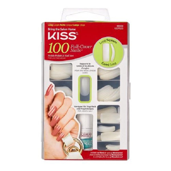 Kiss Full Cover Nails 100 Tips Long Length Long Square
