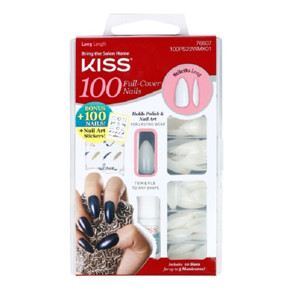 Kiss Full Cover Nails 100 Tips Long Length Stiletto