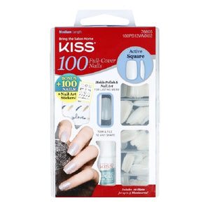 Kiss Full Cover Nails 100 Tips Medium Length Active Square
