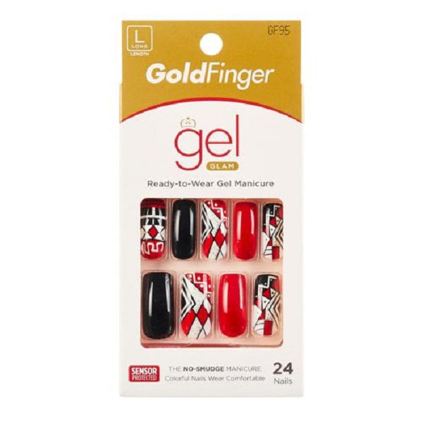 Kiss Gold Finger Gel Glam Nail Kit Long 24 Nails